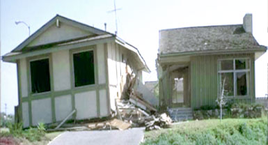 Eathquake damage to garage. Seismic retrofit would have prevented collapse.